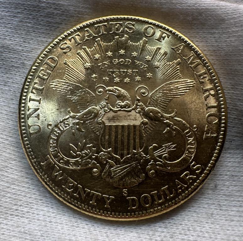 20 долларов 1906 S. США. Золото 900. Вес 33,4 гр (Видео).