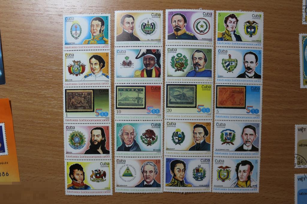 Куба серия чистая 20 марок, 4 сцепки, 1988 г. Исторические личности