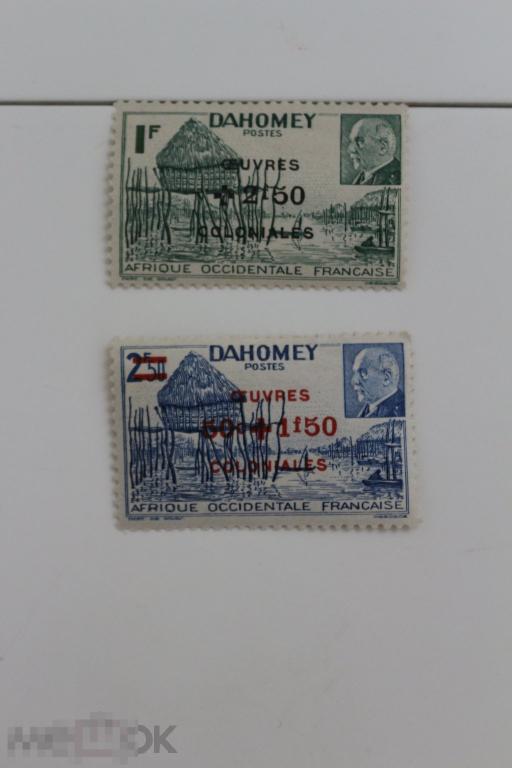 Французские колонии 2 марки Маршал Петен 1941 г. Дагомея надпечатка