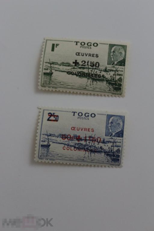 Французские колонии 2 марки Маршал Петен 1941 г. Того надпечатка
