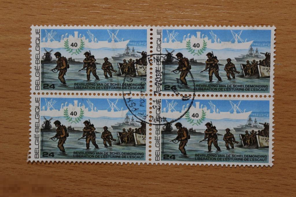 Бельгия гашеная марка 1985 г. сцепка 4 марки, война
