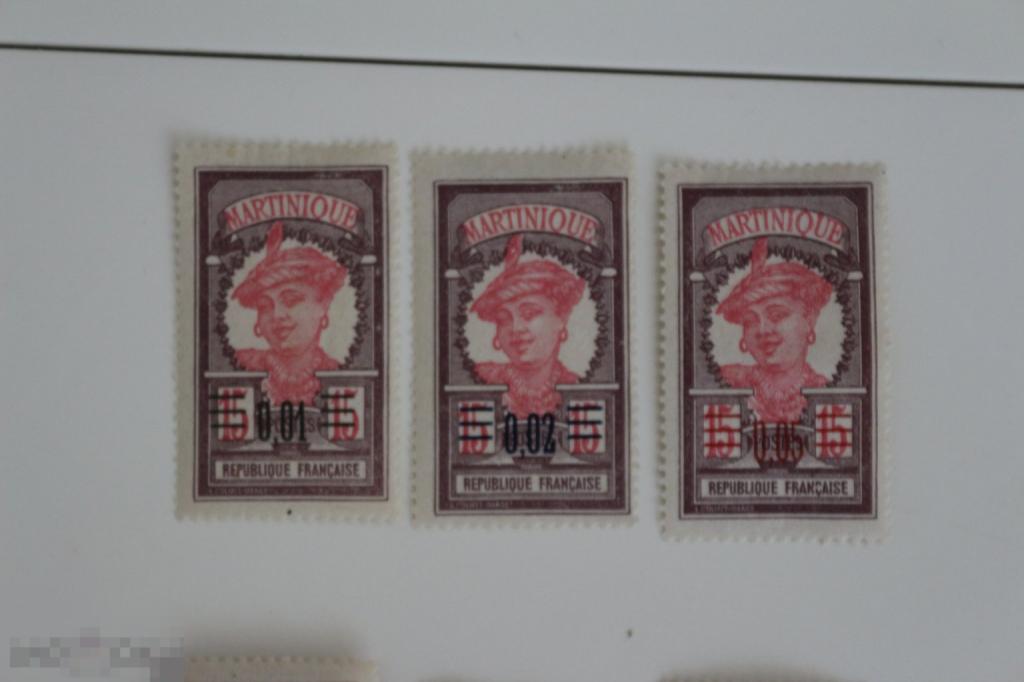 Мартиника серия 1922 г. чистая серия 3 марки, надпечатка