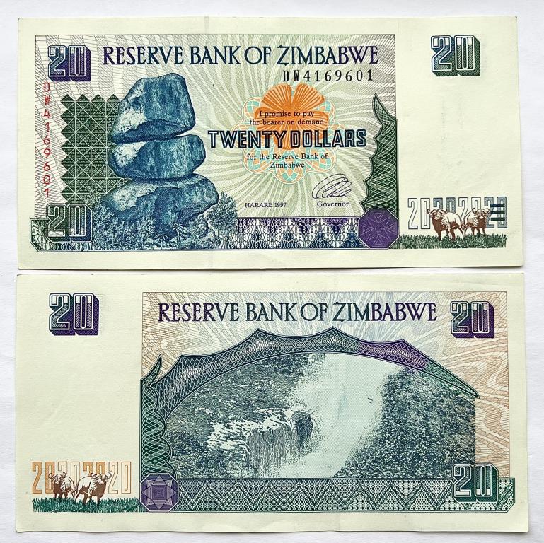 ЗИМБАБВЕ 20 ДОЛЛАРОВ 1997 ГОД UNC
