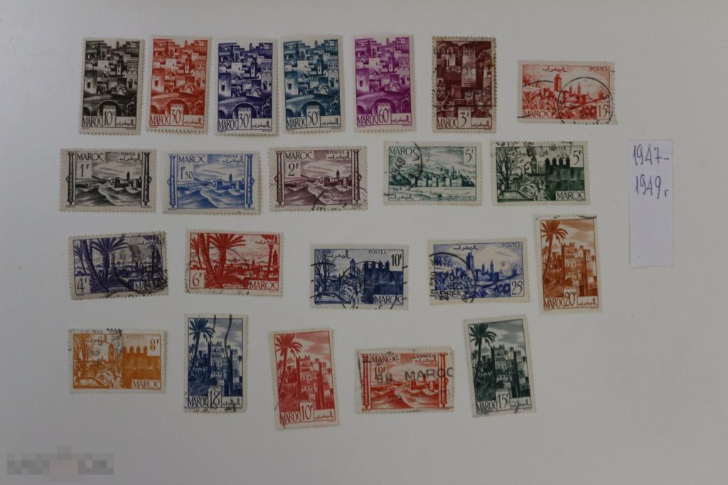 Марокко 1947-49 г. чистая/гашеная серия 22 марки