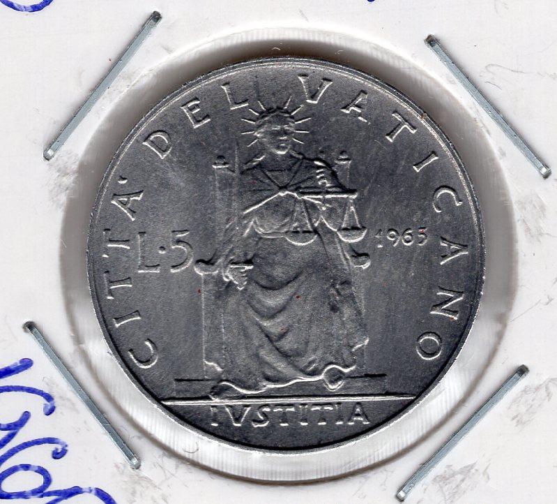 5 лир - Ватикан - 1965 - Павел VI - KM#78.2