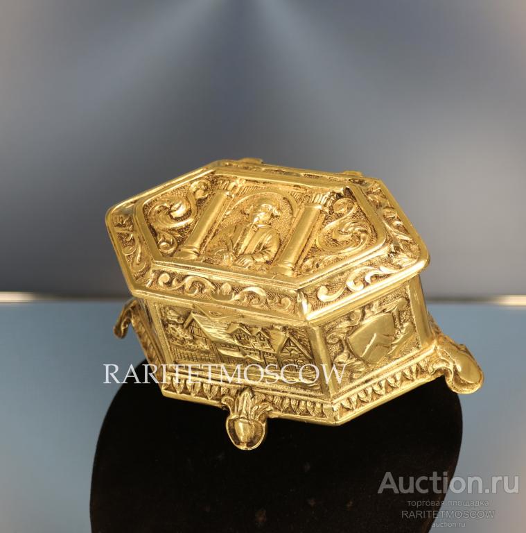 Шкатулка старинная антикварная Шекспир бронза латунь Франция 23
