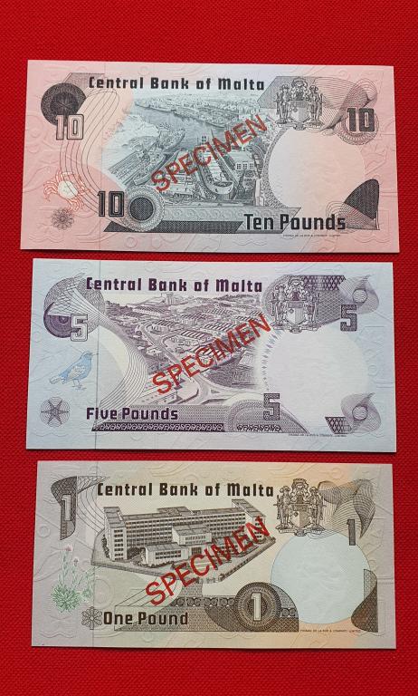 Комплект банкнот SPECIMEN/ОБРАЗЕЦ "Bank Centrali Ta' Malta", 1967 (1979) г, республика Мальта