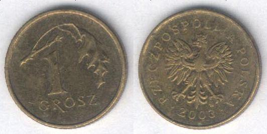 Монета Польша 1 грош 2003 г. VF