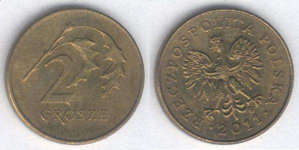 Монета Польша 2 гроша 2011 г. XF
