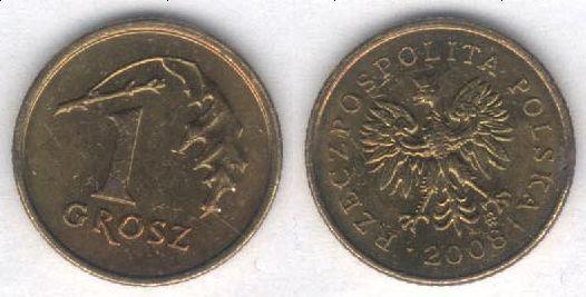 Монета Польша 1 грош 2008 г. XF