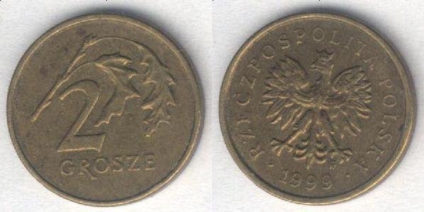Монета Польша 2 гроша 1999 г. VF