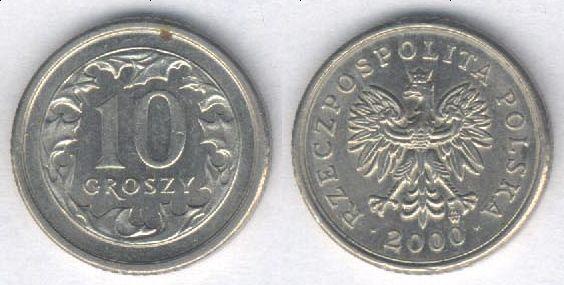 Монета Польша 10 грошей 2000 г. XF