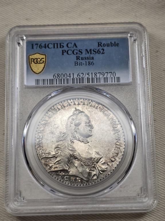 1 рубль 1764 СПБ СА ti серебро Екатерина II UNC PCGS MS 62  Из коллекции в коллекцию !!!