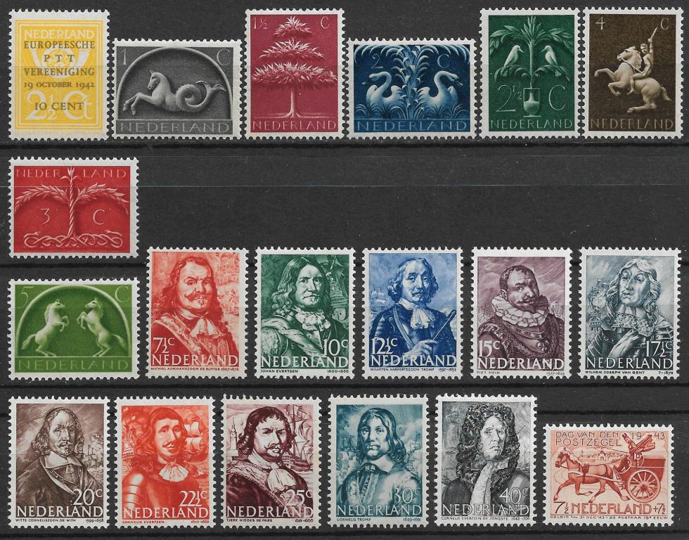 Нидерланды 1943 г. Полный годовой набор, 19 марки, MNH OG **