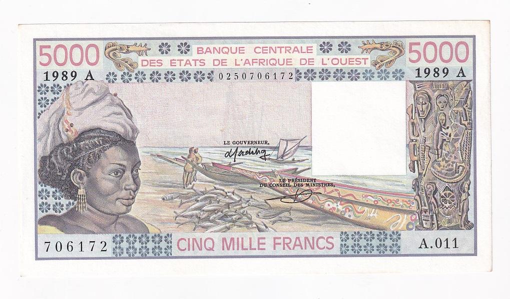 Центральная Африка Банкнота 5000 франков 1989 год XF (42102)