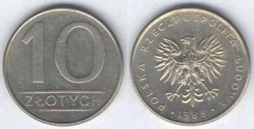 Монета Польша 10 злотых 1988 г. XF