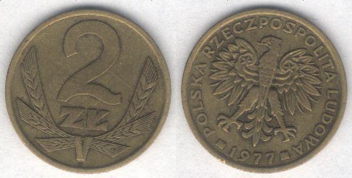 Монета Польша 2 злотых 1977 г. VF