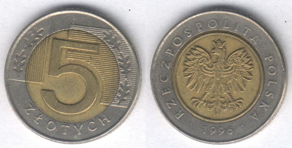 Монета Польша 5 злотых 1996 г. VF