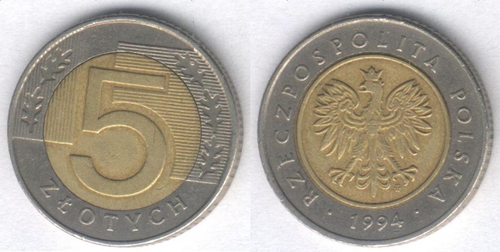 Монета Польша 5 злотых 1994 г. VF
