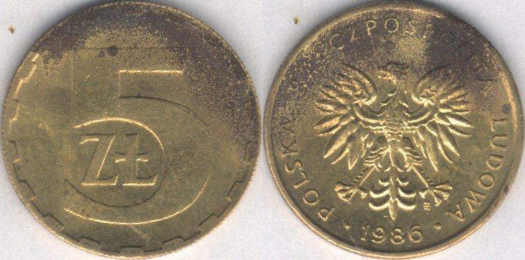 Монета Польша 5 злотых 1986 г. F