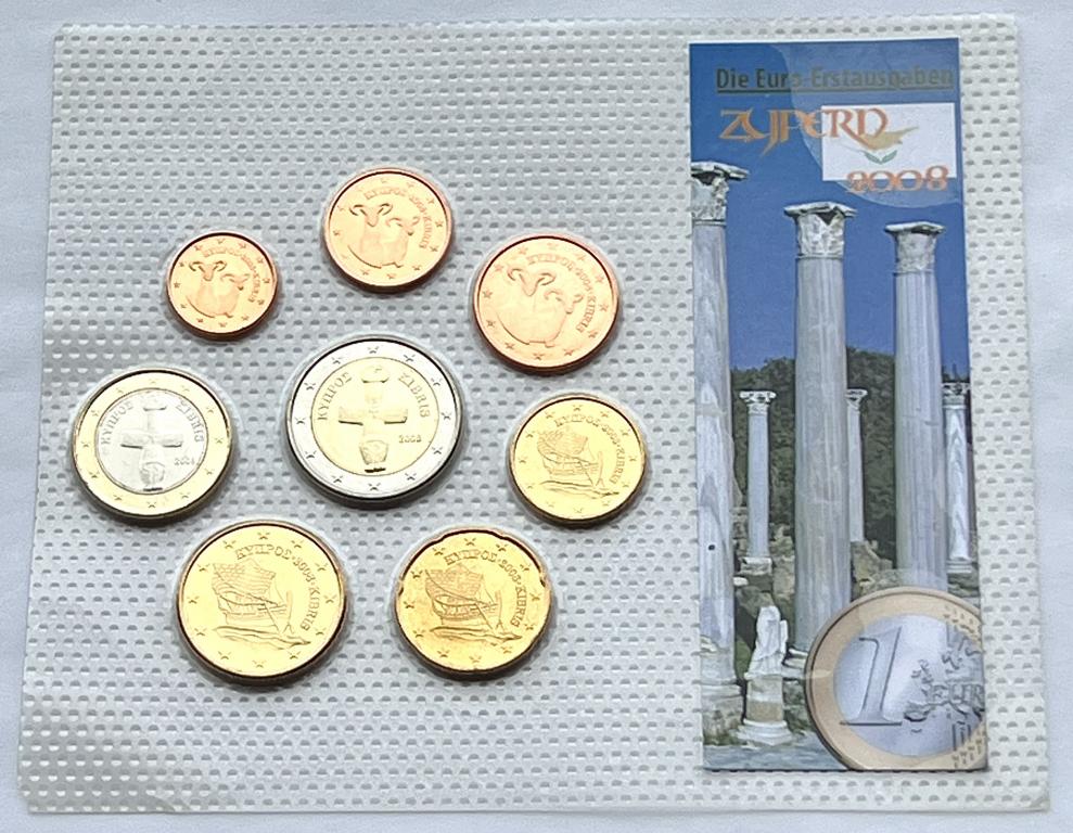 КИПР ГОДОВОЙ НАБОР ЕВРО 8 МОНЕТ 2008 ГОД ЗАПАЙКА UNC