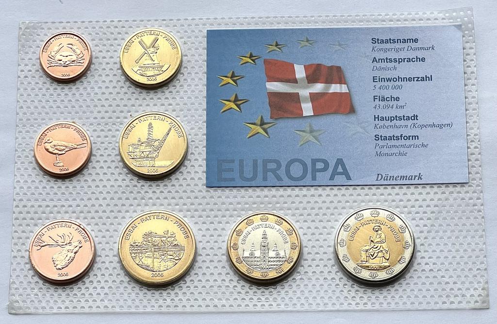 ДАНИЯ ГОДОВОЙ НАБОР ПРОБНЫХ ЕВРО 8 МОНЕТ 2006 ГОД ЗАПАЙКА UNC