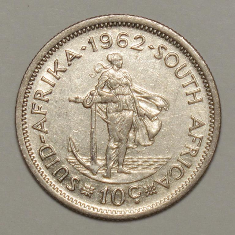 Южная Африка ЮАР 10 центов 1962 VF+/XF СЕРЕБРО Ag (К30)