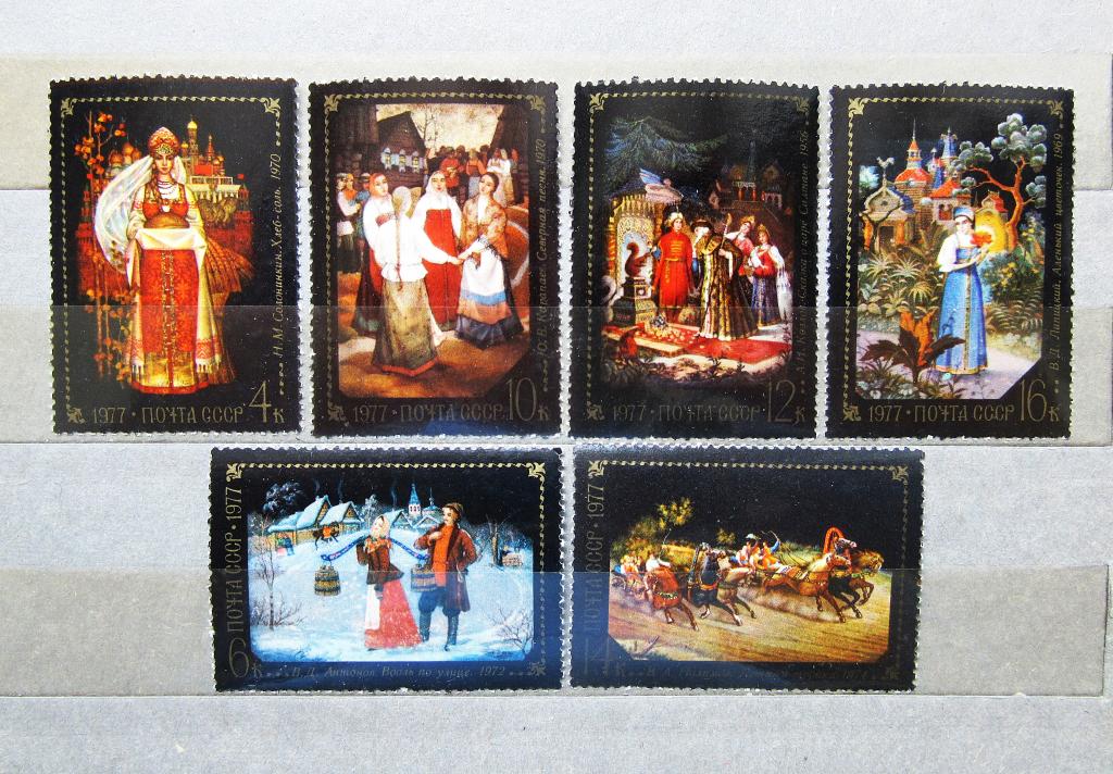 СССР 1977 г. Искусство. Живопись. Миниатюры из Федоскино. 6мар. полн. серия.**