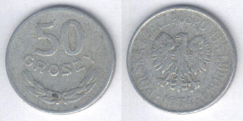 Монета Польша 50 грошей 1974 г. F-, алюминий (1)