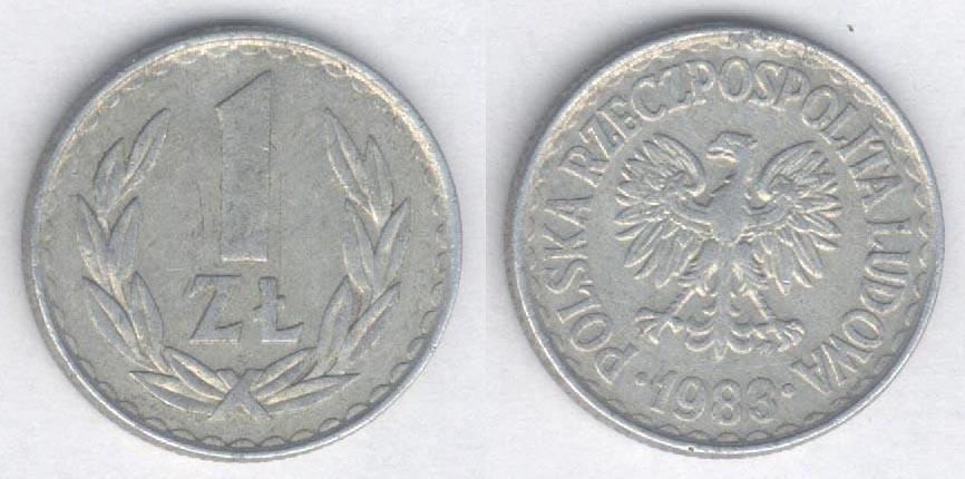 Монета Польша 1 злотый 1983 г. VF, алюминий