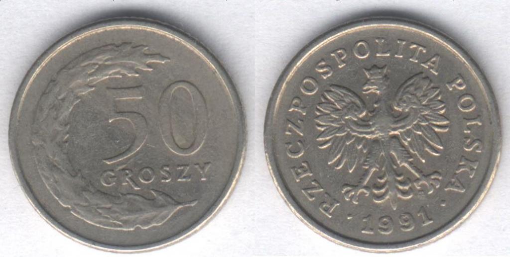 Монета Польша 50 грошей 1991 г. VF (1)