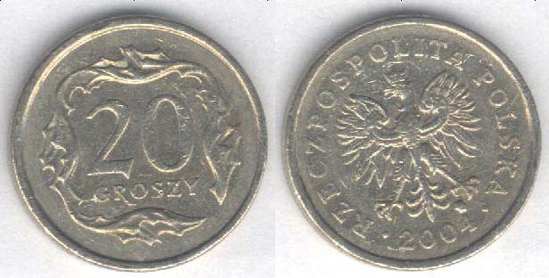 Монета Польша 20 грошей 2004 г. VF-