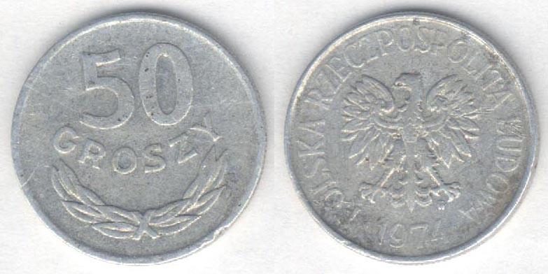 Монета Польша 50 грошей 1974 г. VF, алюминий (2)