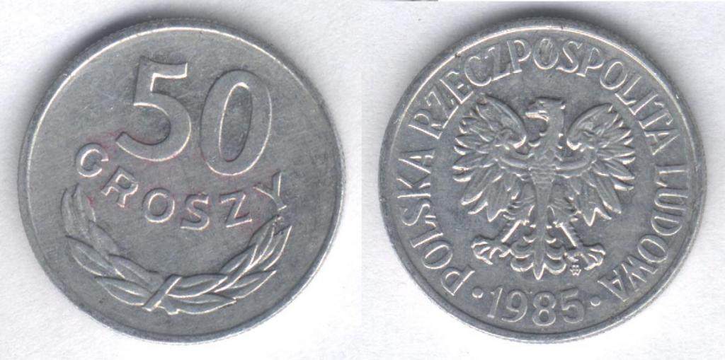 Монета Польша 50 грошей 1985 г. XF, алюминий