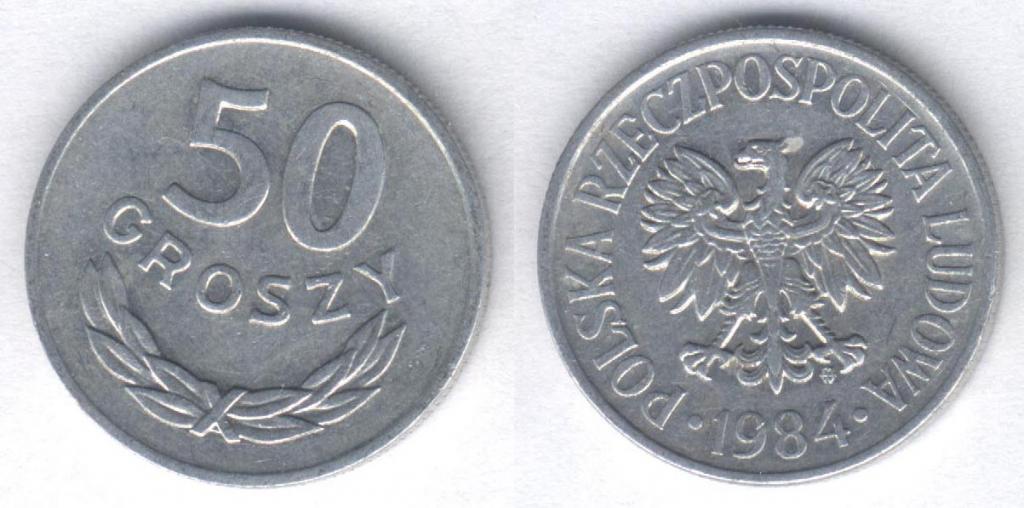 Монета Польша 50 грошей 1984 г. XF, алюминий