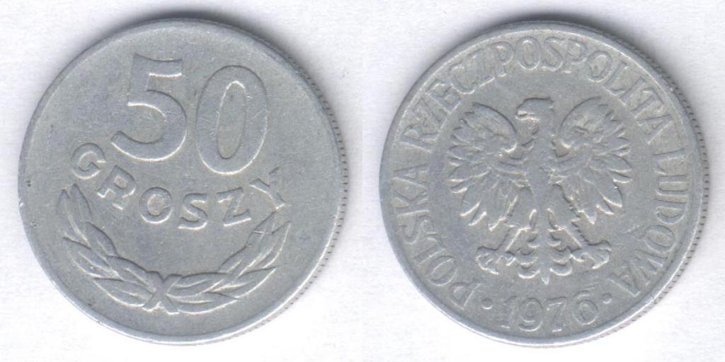 Монета Польша 50 грошей 1976 г. F, алюминий