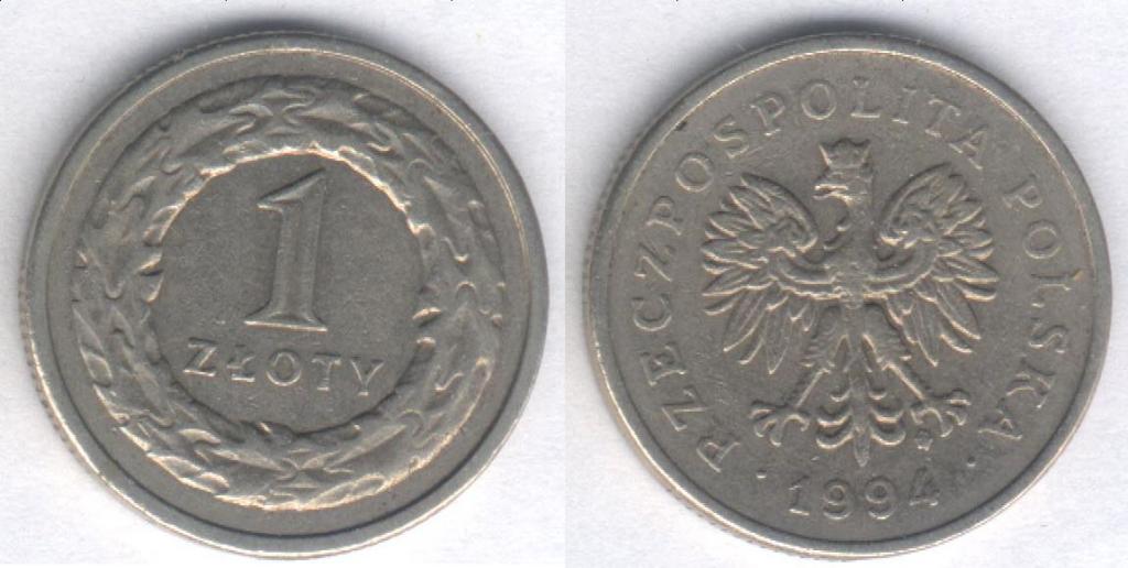 Монета Польша 1 злотый 1994 г. VF