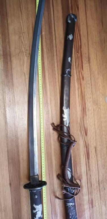 японская катана, дамасская сталь многослойная, начало 20го века