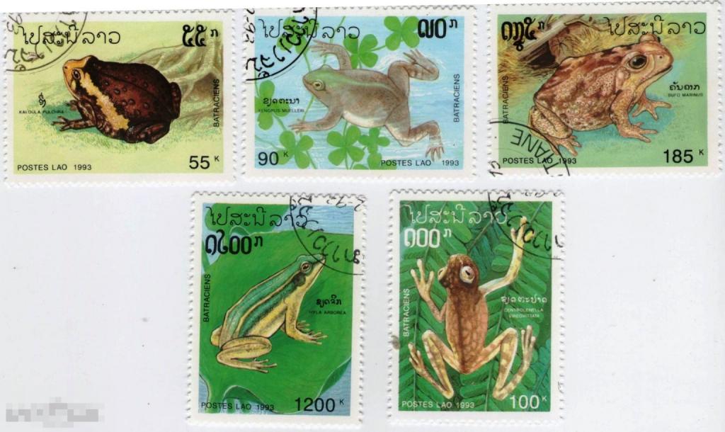 Лаос 1993 Фауна Земноводные Лягушки полная серия из 5 марок