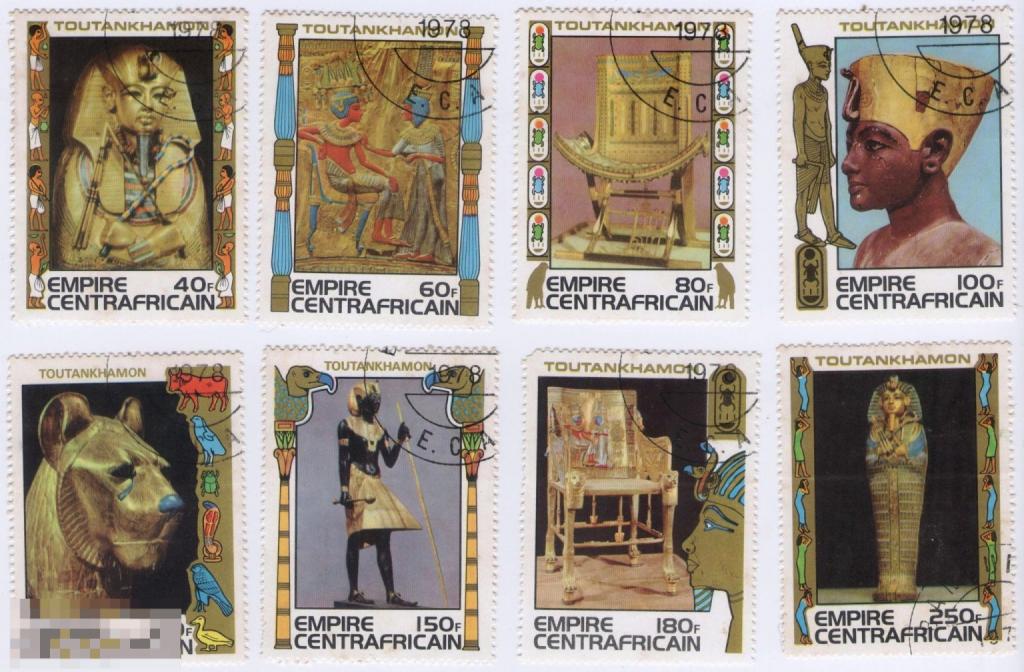 ЦАР 1978 Археология Древний Египет Сокровища гробницы Тутанхамона, полная серия из 8 марок.
