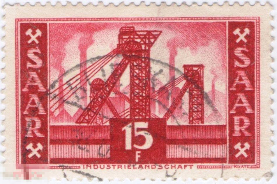 Германия,Саар 1952 Угольная шахта Индустриализация  Пром. Ландшафт Вид  Старинные марки Редкость!