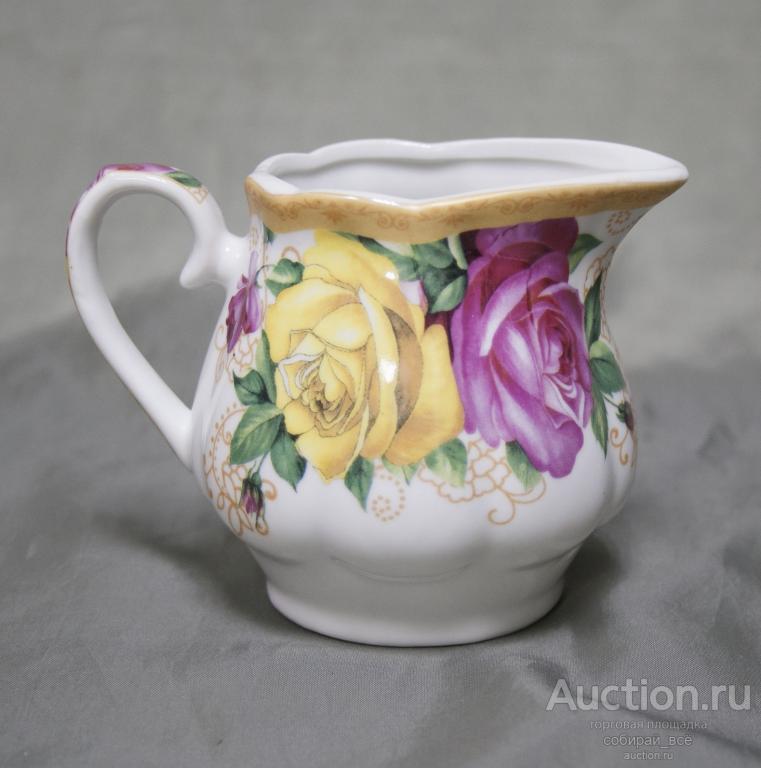 Молочник Желтые и малиновые розы, ТМВ,  высота 7,5 см  (1104)