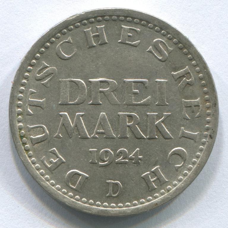 ГЕРМАНИЯ/ВЕЙМАР 3 МАРКИ 1924 D XF