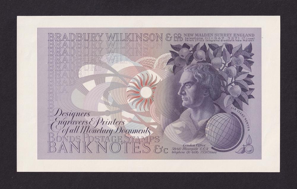 Bradbury, Wilkinson & Co. 1969-70г (Великобритания) Тестовая банкнота