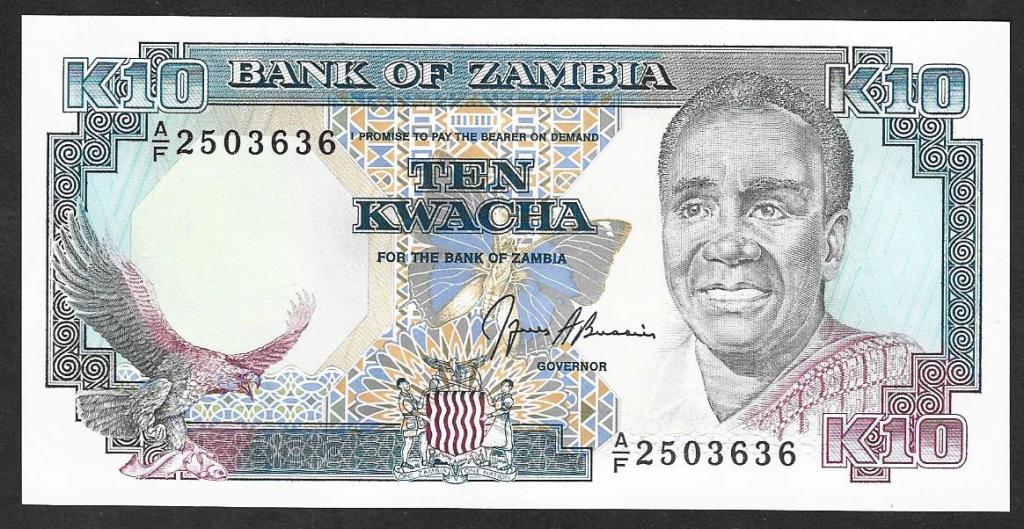Замбия. 10 квача. 1989 - 1991 гг. UNC. ПРЕСС. В1-2656