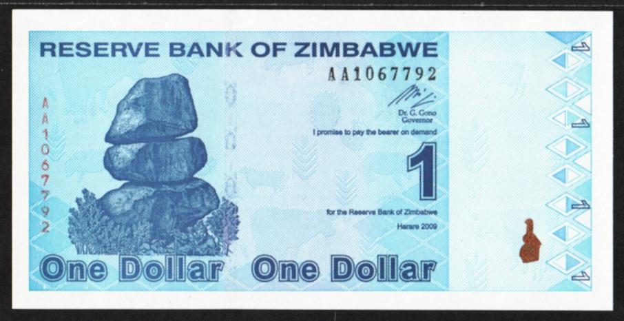 Зимбабве. 1 доллар. 2009г. UNC. ПРЕСС. В1-4241