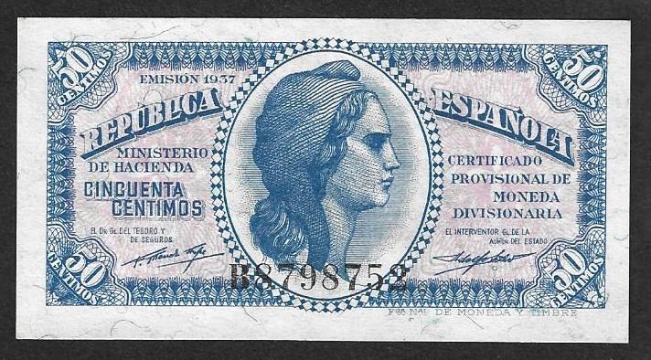 Испания. 50 Центаво. Сентимо. 1937 г. UNC. ПРЕСС. В1-2687