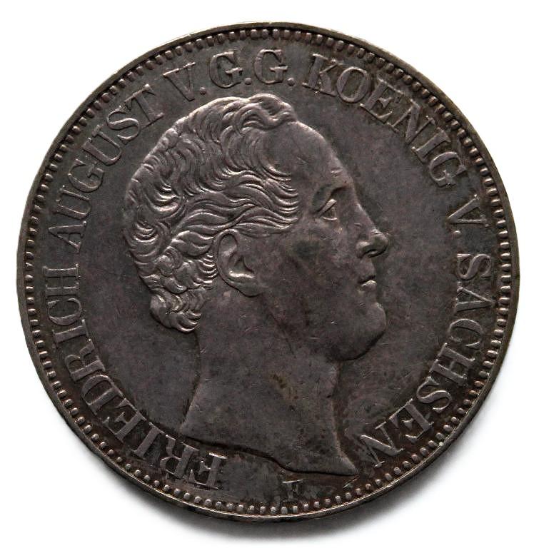 САКСОНИЯ 1 талер 1845 aUNC. СЕРЕБРО. КРАСИВАЯ ПАТИНА. РЕДКИЙ ГОД. ФРИДРИХ АВГУСТ II
