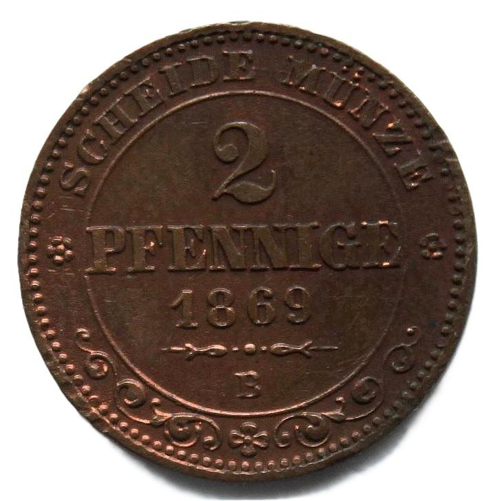 САКСОНИЯ 2 пфеннига 1869 ИОГАНН !! ОТЛИЧНАЯ