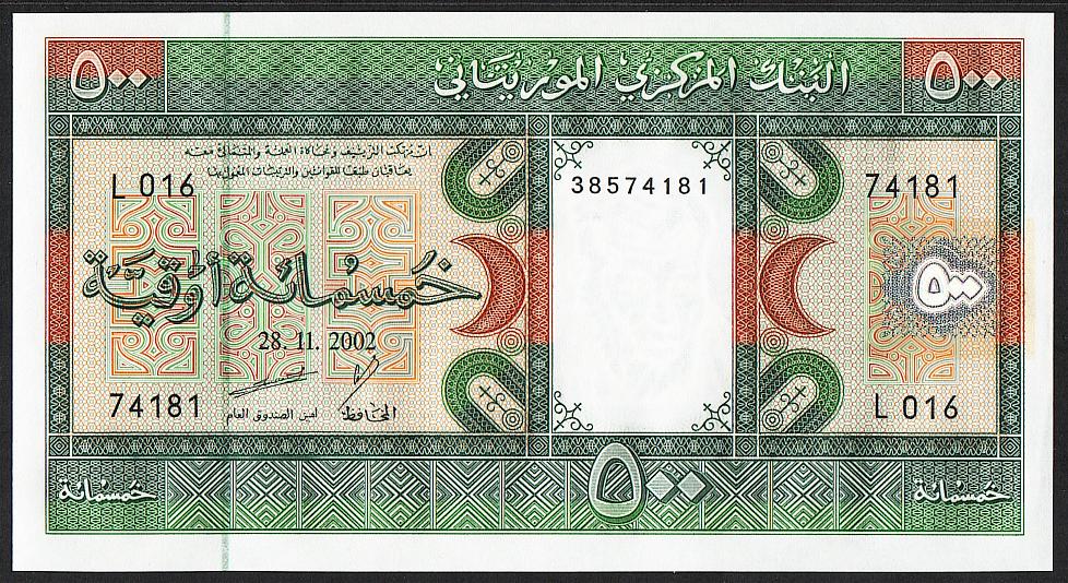 Мавритания. 500 угия (угий). 2002г. UNC. ПРЕСС. В1-4528